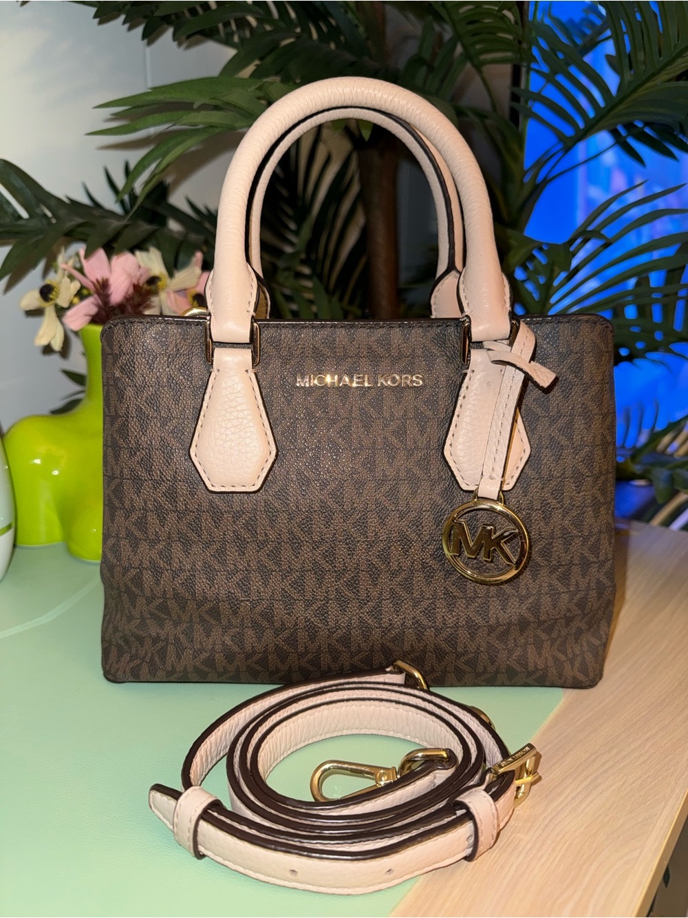 Michael Kors Brown MK Signature Satchel Bag